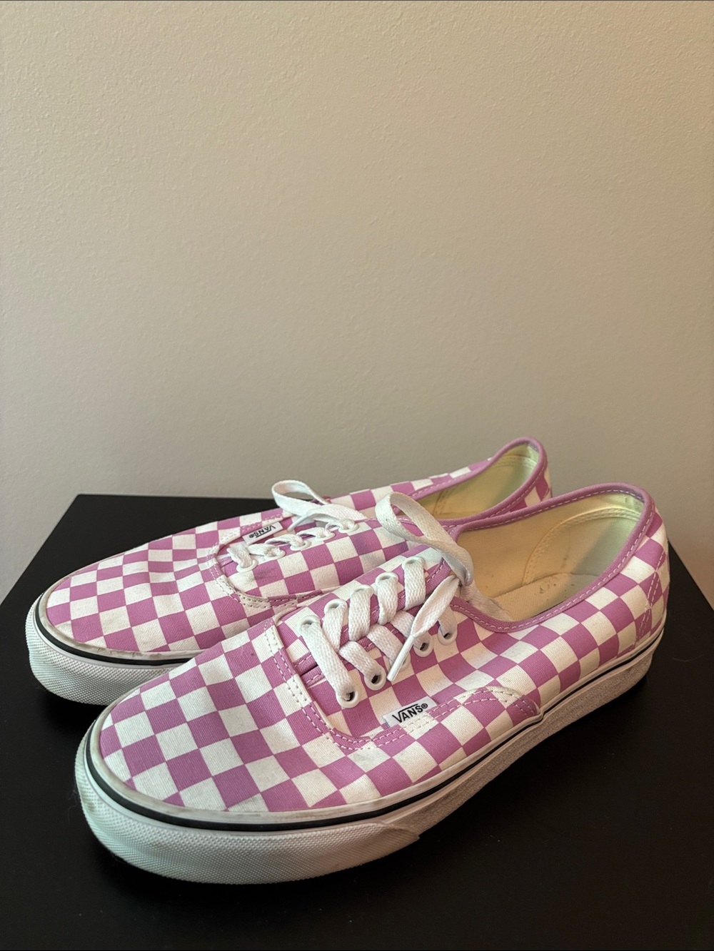 Vans Pink and White Checkerboard Low Top Sneakers - Picture 1 of 3